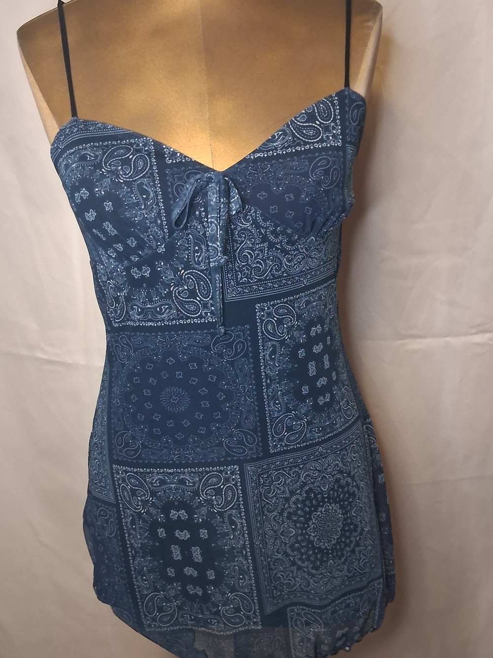 Urban Outfitters UO Elodie Printed Mesh Mini Dress  Blue Patchwork Bandana Print